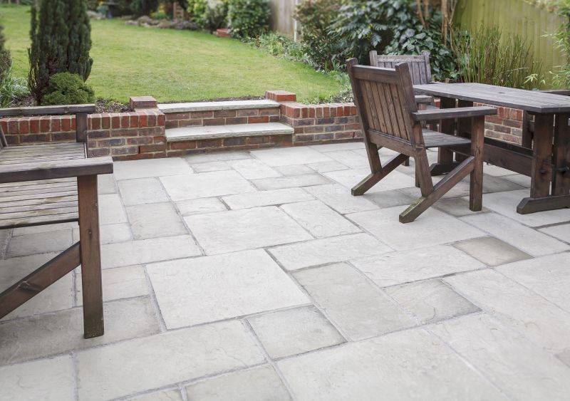Outdoor dining area with pavers